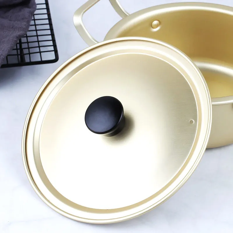 3pcs Korean Instant Noodle Pot Single Bottom Yellow Aluminum Ramen Pot Double Ear Aluminum Soup Milk Small Yellow