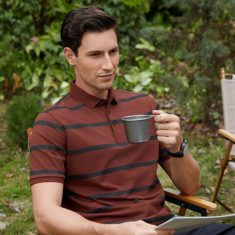2024 Summer Classic Striped Men's Short-Sleeved T-shirt Cotton Loose Lapel Half-Sleeved Casual Men's Polo Shirt