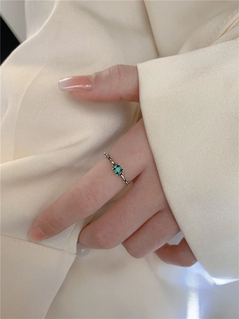 925 Sterling Silber quadratische grüne Zirkon verstellbare Ringe für Frauen, Hochzeit, Verlobung, Schmuck, Accessoires, Schmuck, Moneys 925 – Detail 3