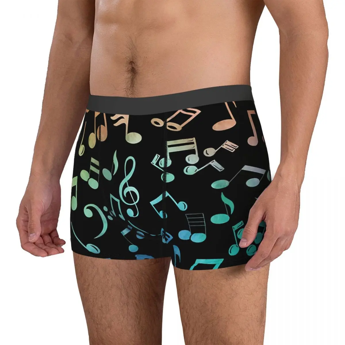 Watercolor Man's Boxer Briefs Music Notes Highly Breathable Underwear Top Quality Print Shorts Birthday Gifts 3