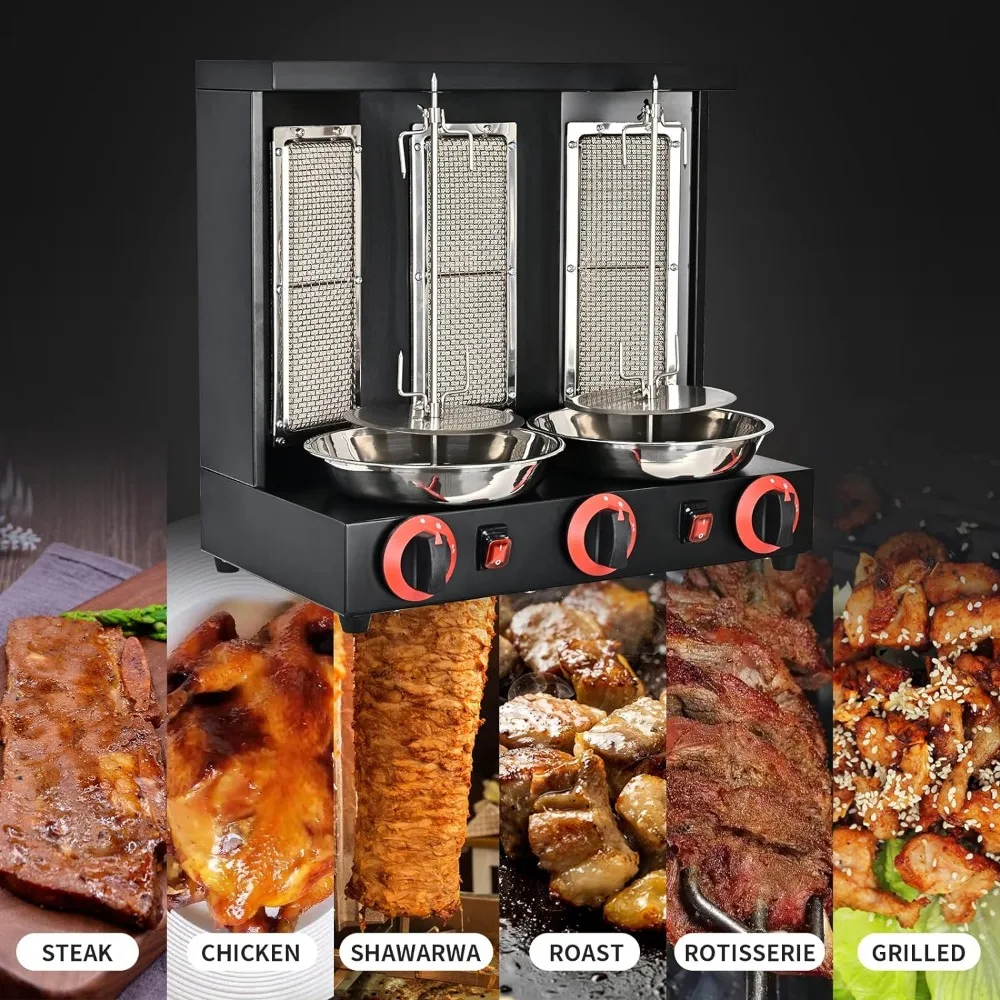Shawarma Machine Commercial, Automatic Shawarma Machine Propane Vertical Broiler with 3 Burners,Free Meat Catch Pan 6