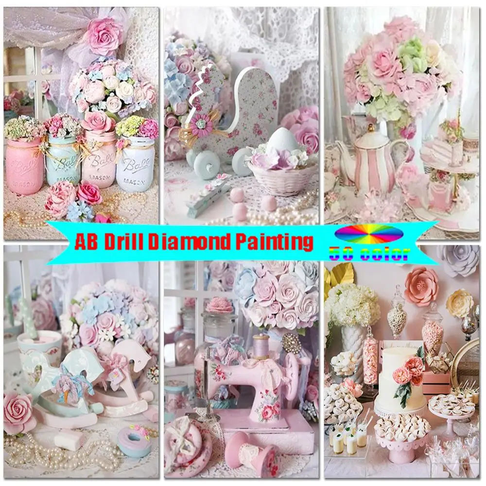 

Алмазная живопись 5D DIY AB, цветок, вышивка крестиком, розовое украшение, мозаика для девочек, вышивка, семейное украшение, набор для рукоделия