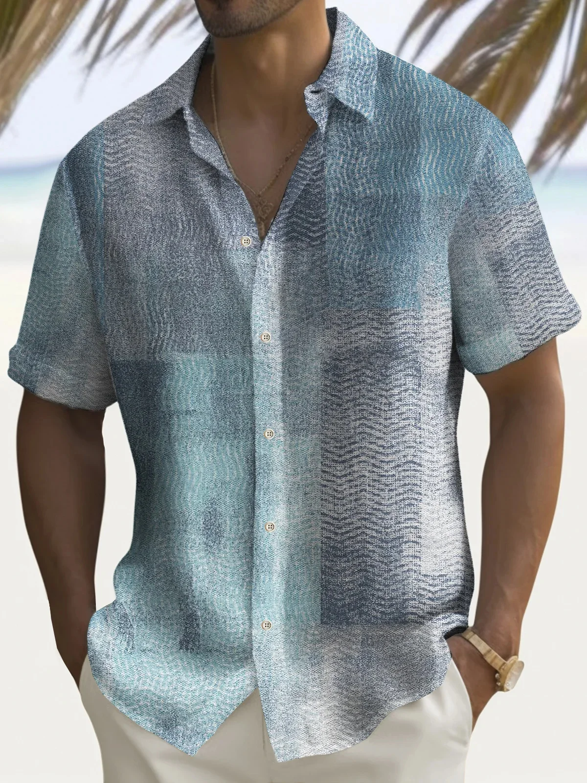 Summer New Men's Shirt Retro Gradient Texture 3D Print Short sleeved Single breasted Shirt Hawaiian XS-5XL