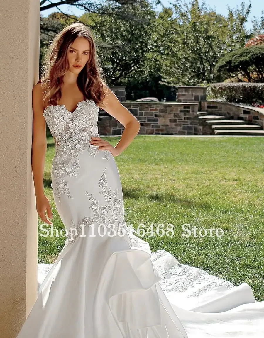 

Ivory Elegant Mermaid Wedding Dress 2024 Luxurious Sweetheart Neck Sheath Appliqué Customised Bridal Gown Robe De Mariée