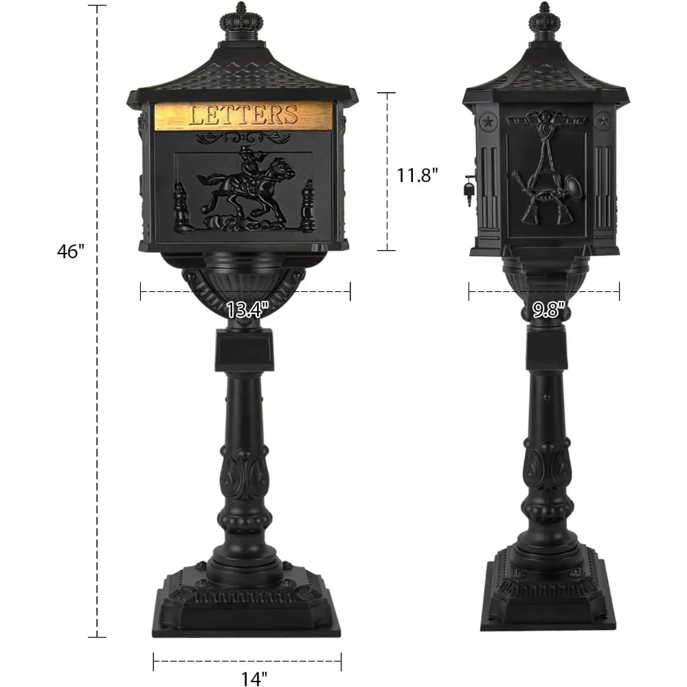 Description Picture 5 of itemMailbox Cast Aluminum Black Mail Box Postal Box Security Heavy Duty New