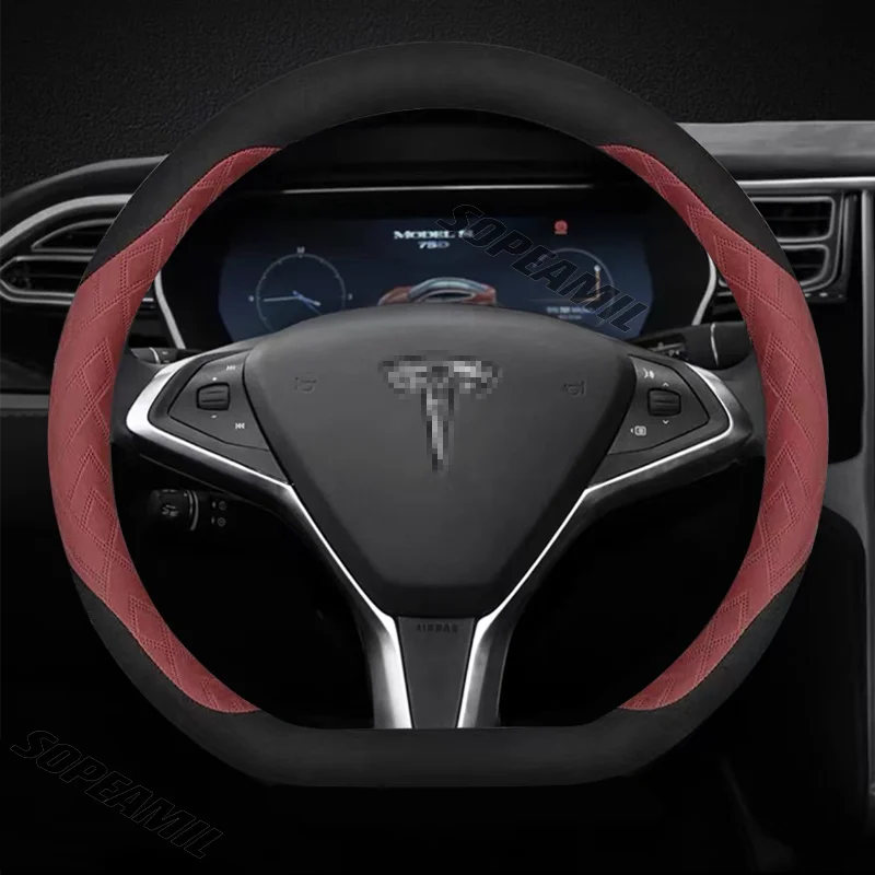 

Anti-Slip Microfiber Leather Car Suede Steering Wheel Cover For Tesla Model 3 Model Y Model S Model X Roadster 2019 2020 2021