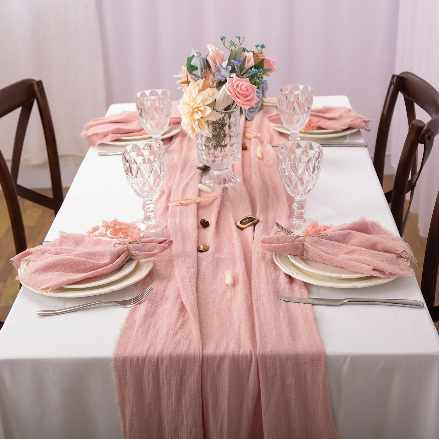 Retro Gauze Cotton Wedding Table Runner Burr Texture Dining Napkins Christmas Kitchen Table Runners Home Christmas Table Decor