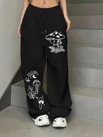 Women's Plus-size Street Style Casual Sweatpants Personalization Print Autumn and Winter Fleece Loose Fit Streetwear Oversized