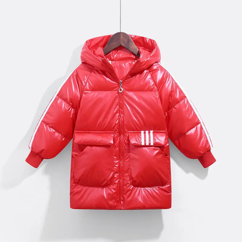 New children's down jacket mid-length boys and girls wash-free thickened hooded autumn and winter coat 3-7 years old cotton coat