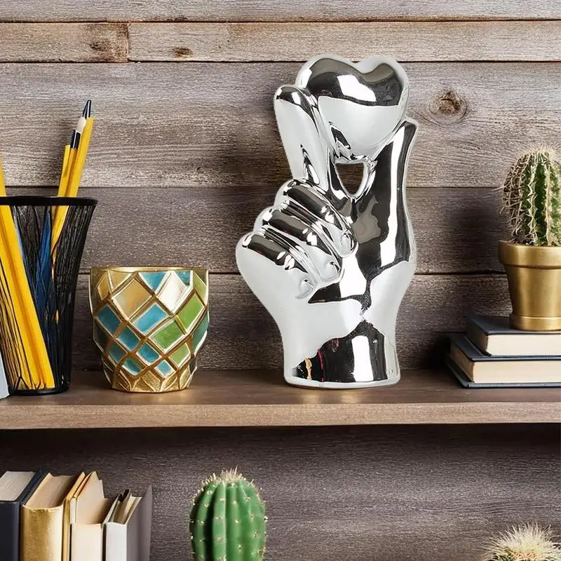 휴대용 금 실버 손가락 세라믹 발렌타인 데이 사랑 조각 장식품, 심플한 데스크탑 거실 TV 캐비닛 장식