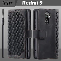 Luxury Magnetic Flip Leather Wallet Stand Case with Card Slots for Redmi 9 (Style 1 Black)