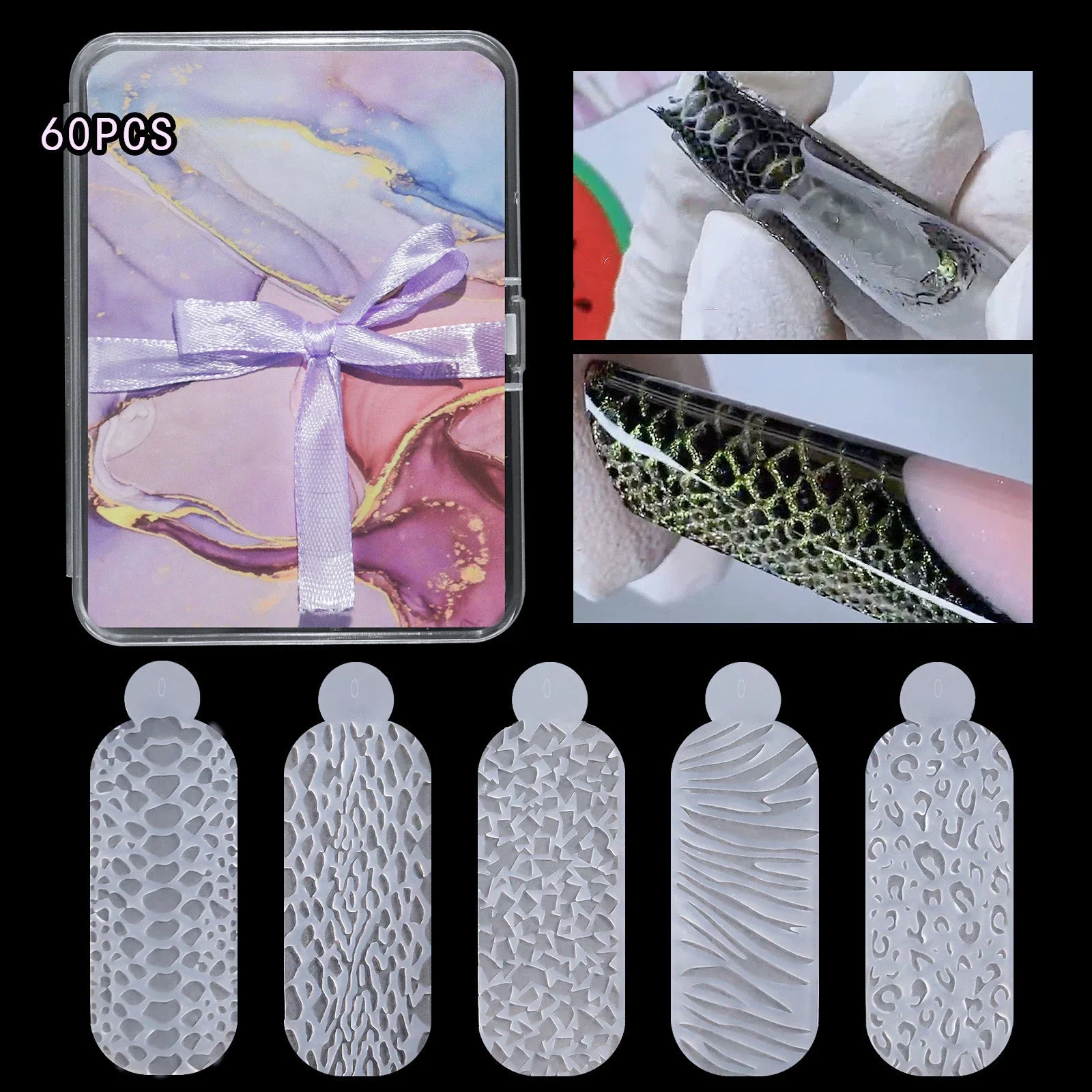 60 Pz/Scatola Adesivo Per Unghie In Silicone 3D Riutilizzabile Dual Forms Cristalli Per Unghie Stampi In Silicone Forme Per Strumento Per Manicure A I