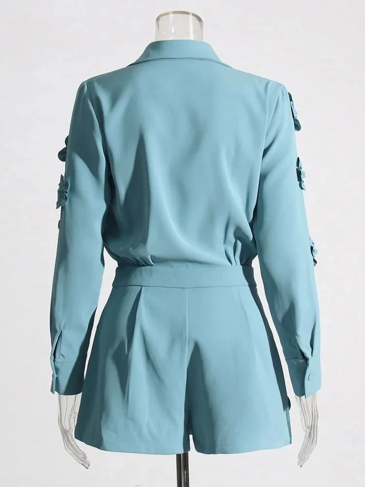 Solid Spliced  Jumpsuits For Women Lapel Long Sleeve High Waist Patchwork Zipper Chic Jumpsuit Female New