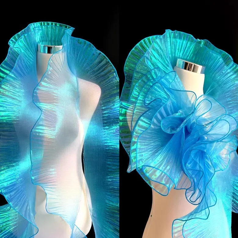 2 미터 Pleated Ruffle Organza 그라디언트 컬러 레이스 트림 13CM 와이드 DIY 의류 접합 장식 리본 웨딩 드레스 봉제 직물
