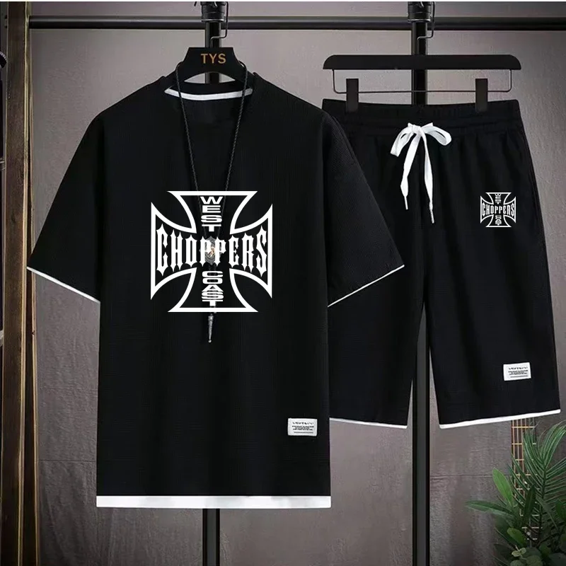 West Coast Choppers Men's Casual T-shirt & Shorts Set Men's Sportswear Loose Workout Costume  Loose Clothing 2-Piece Summer 2