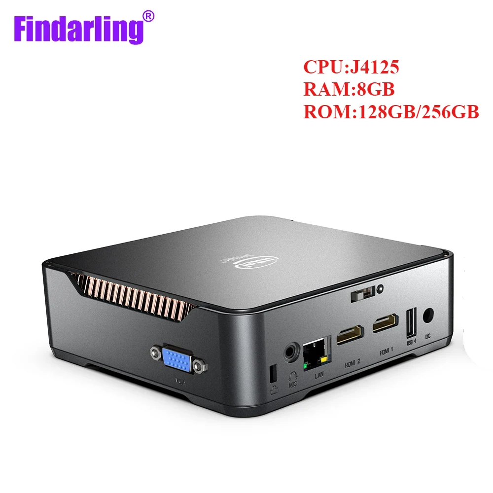 GK3V 4 Core Intel Celeron J4125 Windows 10 Mini PC 8GB RAM ROM 128GB/256GB Support HDD Win 10 WIFI 2*HD 1*VGA HTPC 6
