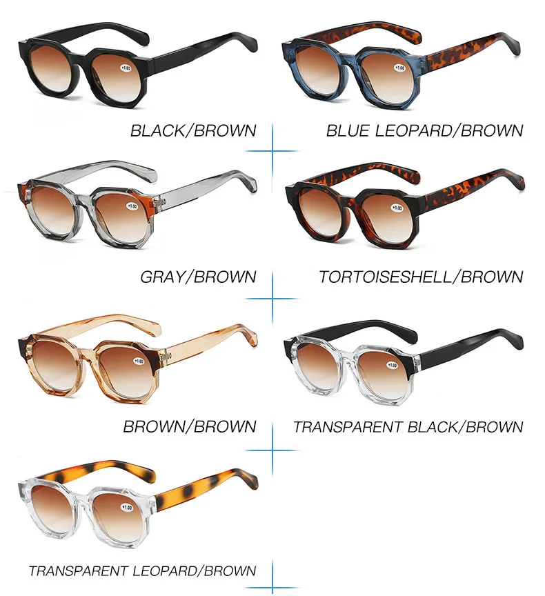 SO&EI Mode Polygon Quadratische Lesebrille Frauen Mode Tee Gradienten Männer Sonnenbrille – Detail 7