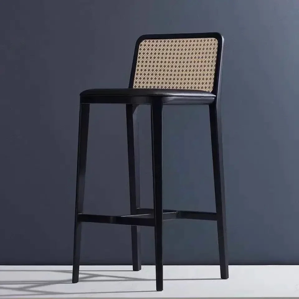 VIP3 Home Living Room High-end Solid Wood Bar Chair Ash Wood High Stool Homestay Hotel Creative Rattan Bar Chair bar chairs