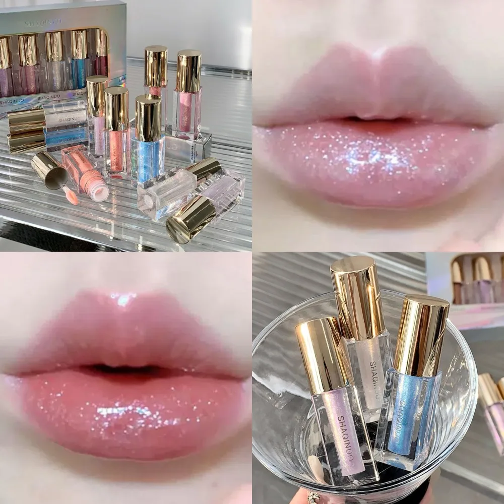 3D-Diamant-Lippenglanz in klarem, pinkfarbenem Schimmer mit Glitzer-Metallic-Lila-Effekt – Feuchtigkeitsspendender Lippen-Tint mit Spiegelglanz und funkelndem Make-up_voghion.com