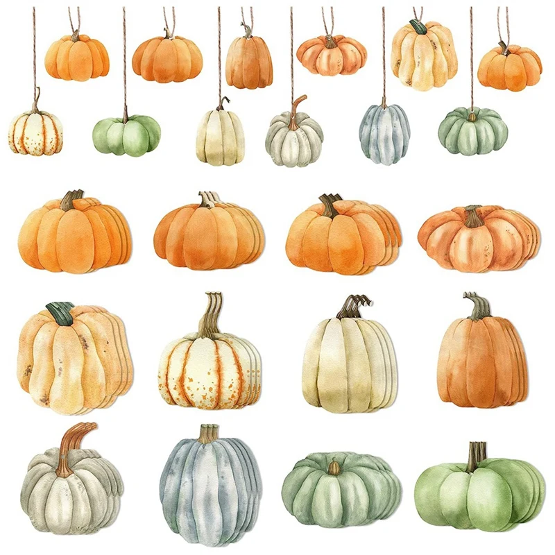 

36Pcs Fall Wooden Pumpkin Hanging Ornaments Halloween Pumpkin Decorations Thanksgiving Harvest Small Hanging Signs