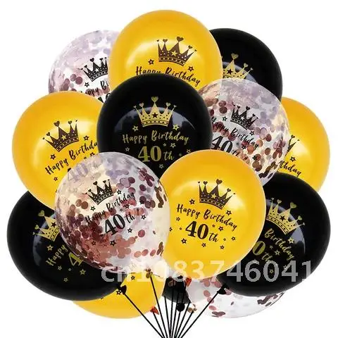 

15pcs 18/30/40/50/60th Happy Birthday Balloon Set Rose Gold Confetti Balloon For Wedding Anniversary Adult Birthday Party Decor