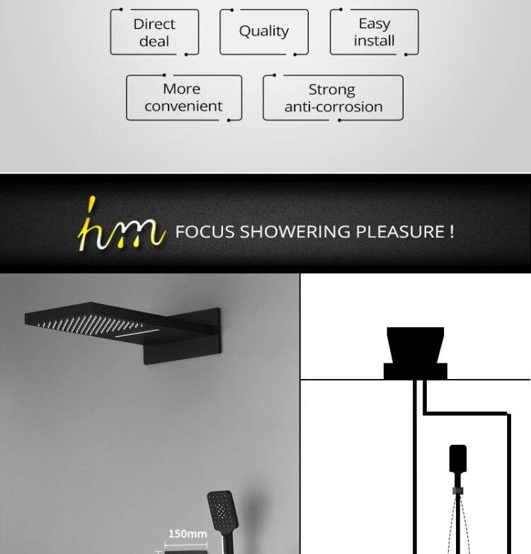 Description Picture 4 of itemBathroom Black 3 Way Outlet Knobs Brass Thermostatic Shower Valve Mixer Diverter