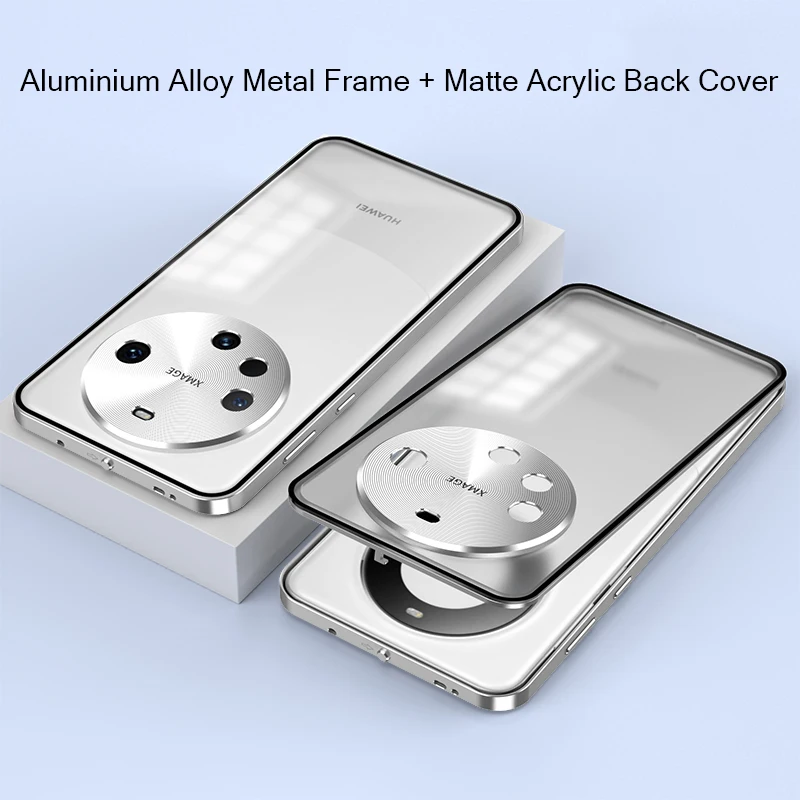 Aluminium Alloy Metal Frame For Huawei Mate 60 Pro Plus Pro+ Case Matte Acrylic Back Cover Metal Bumper Camera Lens Protector