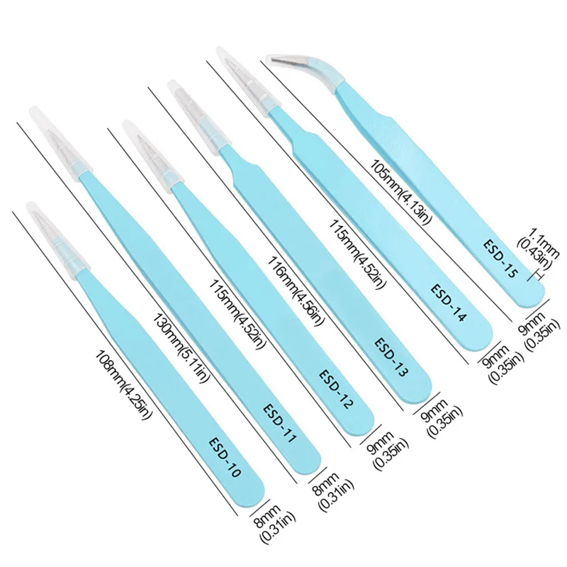 ESD Anti-Static Tweezers 6PCs Precision Maintenance Industrial Repair Curved Tool Home Working Model Making Hand