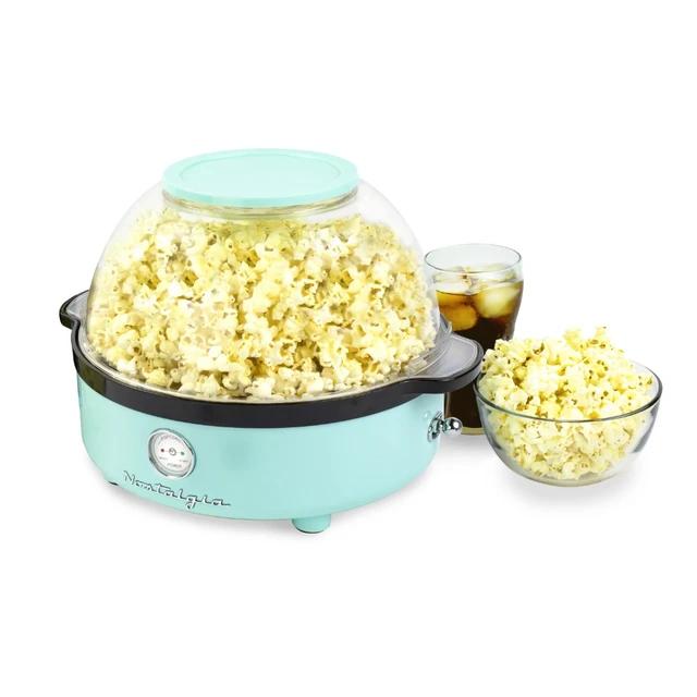 Quick and Healthy Hot Air Popcorn Machine - Aqua with Measuring