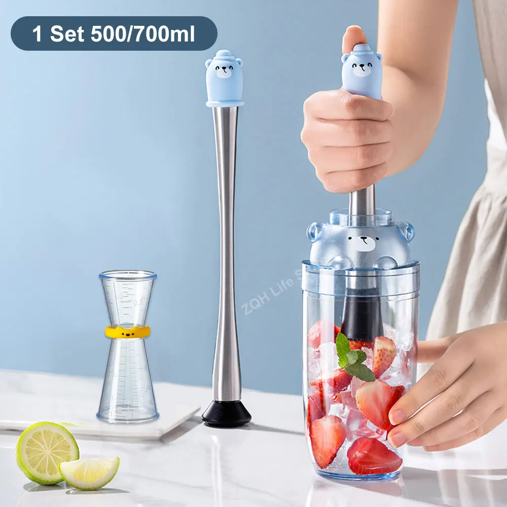 Stainless Steel Lemon Squeezer Crushing Hammer Measure Cup Cocktail Mixing Shaker Fruit Muddlers Caipirinha Pestles