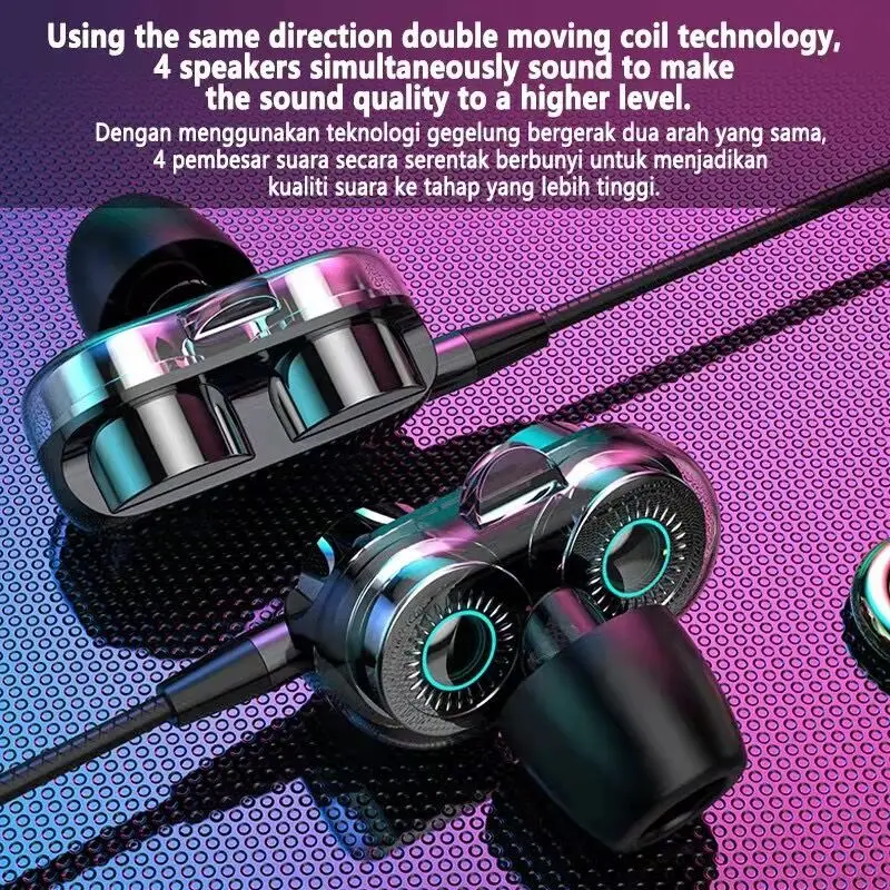 Heavy Bass Earphone 4D Bass Dual Speaker Sports Gaming Earbuds
