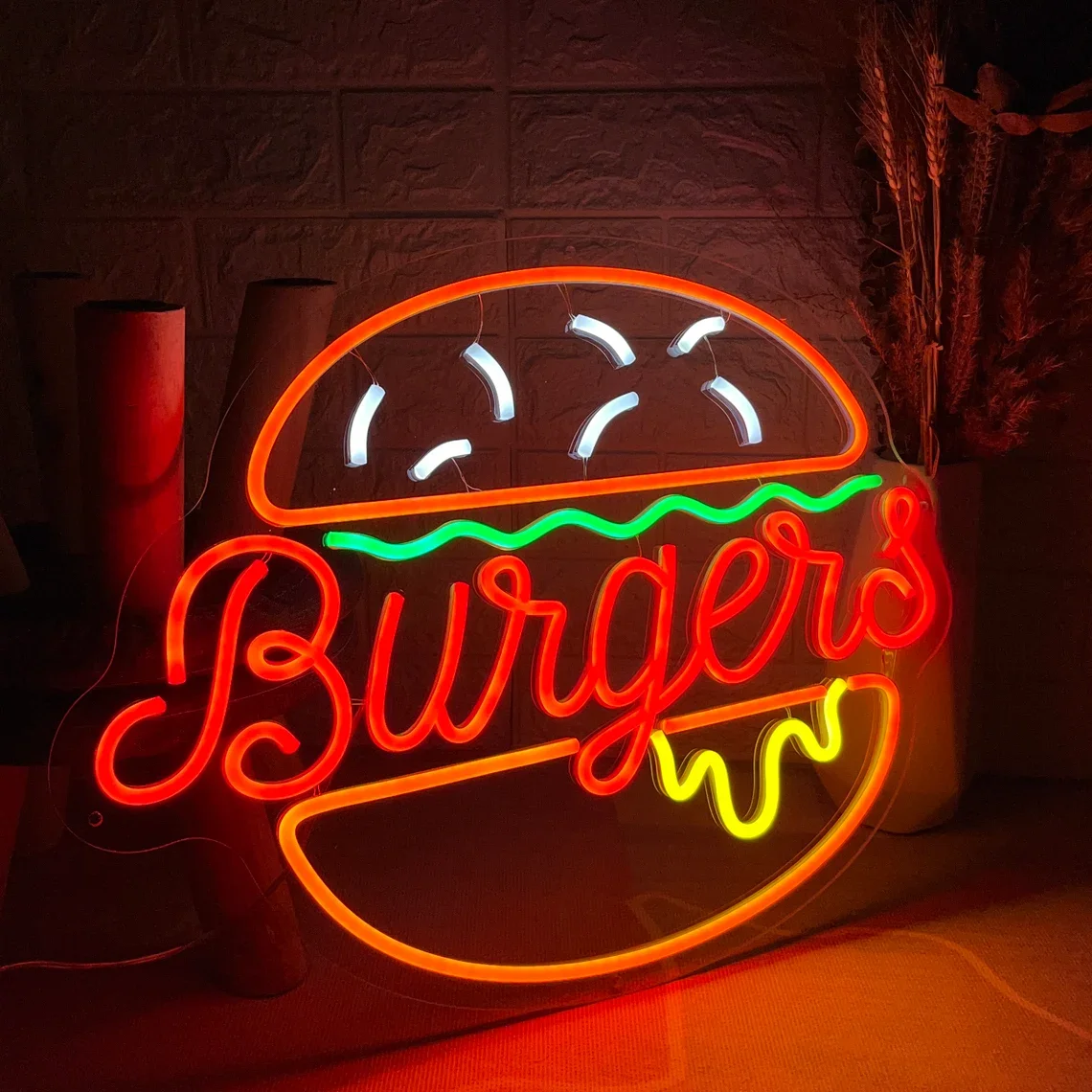 ネオンサイン BURGER ハンバーガー 店舗装飾 インテリア レストラン アメリカンネオンサイン BURGER ハンバーガー 縦51×横61cm 店舗