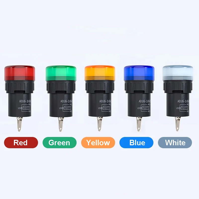 

AD16-16E LED Indicator Signal Light Opening 16mm 6V 12V 24V 110V AC220V AC380V Red/Green/Yellow/Blue/White