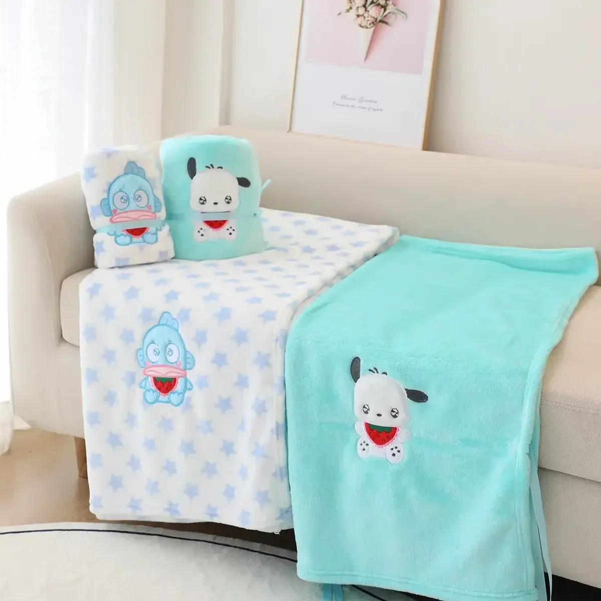 Sanrio Kawaii Blankets for Beds Hello Kitty Throw Blanket Kuromi My Melody Anime Printed Keep Warm Quilt Air Conditioning Cover 3