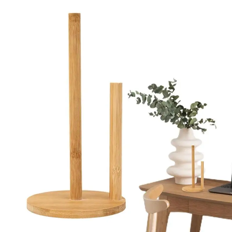Wooden Roll Paper Towel Holder Bathroom Disposable Paper Tissue Vertical Stand Kitchen Toilet Storage Accessories