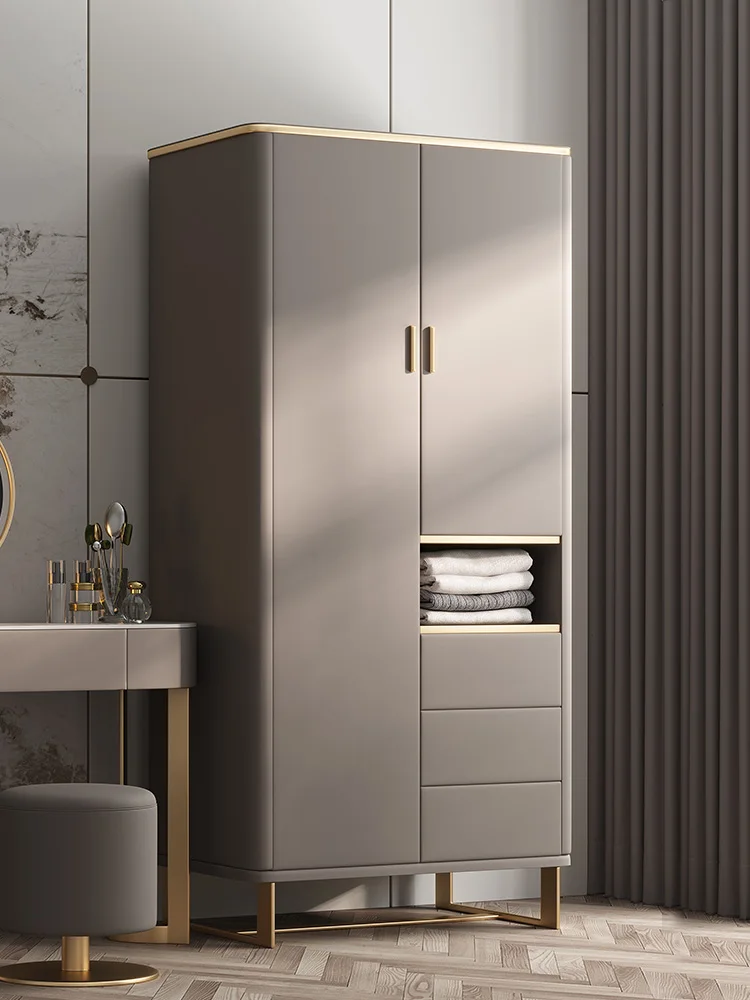 

Luxury wardrobe master bedroom household modern simple Nordic two door storage metal sliding door storage cabinet