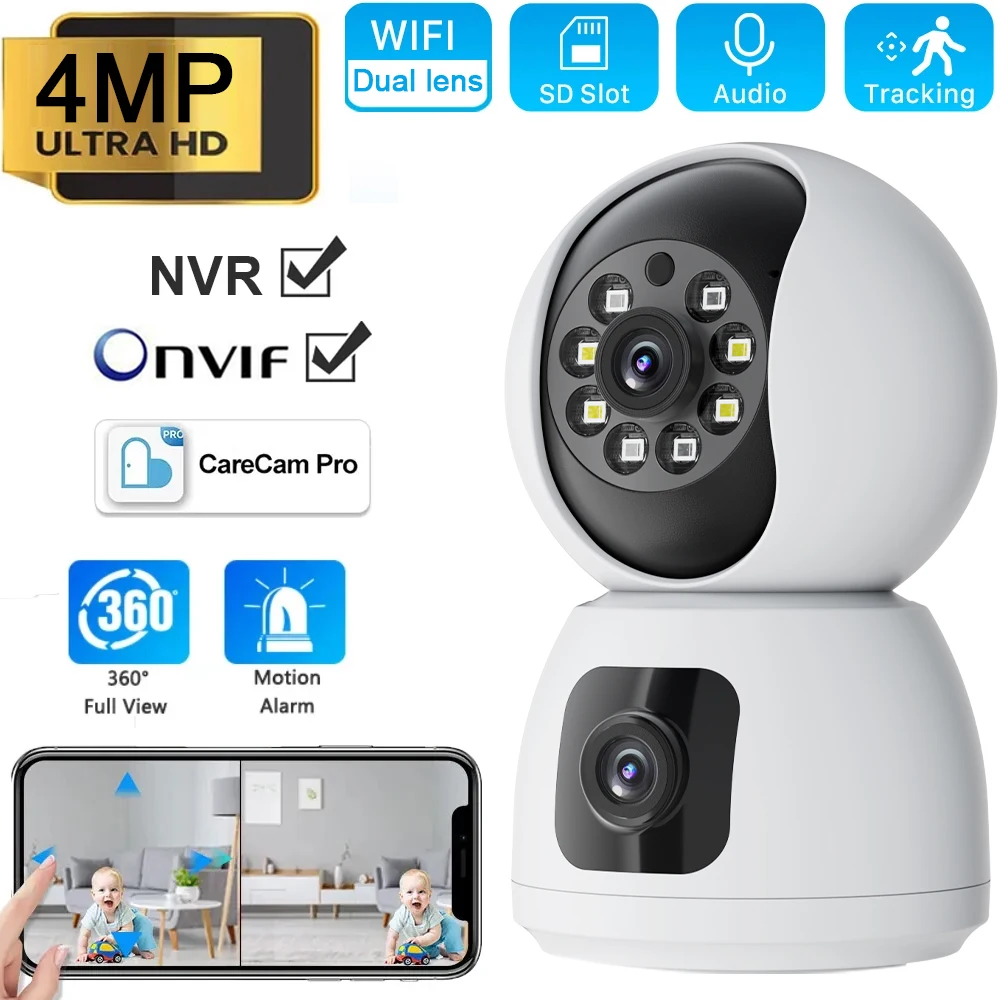 

2K 4MP PTZ Camera Dual Lens IP WIFI Smart Home Security Wireless Surveillance Camera Two-way Audio Baby Pet Monitor Care Cam Pro