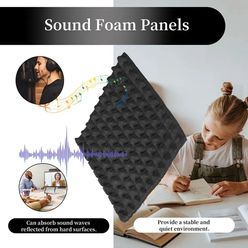 AEF5-12 Pack Self-Adhesive Sound Proof Foam Panels 2X12x12inch Acoustic Panels With High Density,Pyramid Design Acoustic Foam