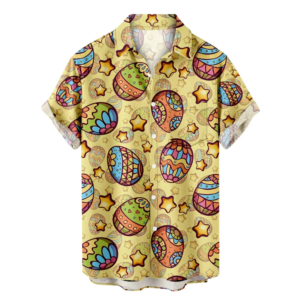 thumbnail image 1 of Camisa de Pascua feliz 2024 para hombre, divertida camiseta hawaiana con estampado de conejo, blusa de talla grande con solapa y botones de manga corta, 1 of 5
