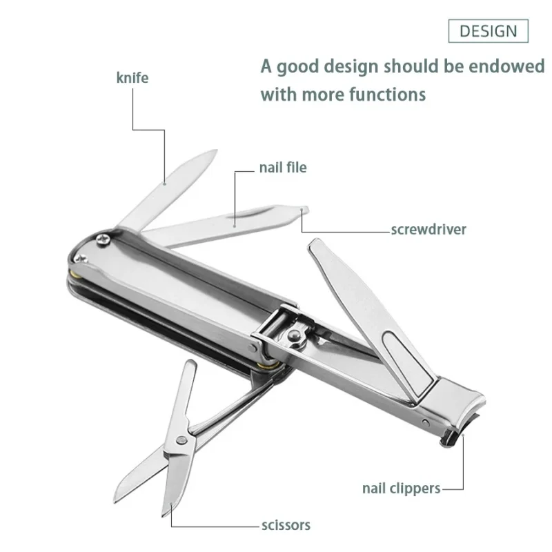 Multi-purpose Nail Clipper Kit Manicure Tools Folding Stainless Steel Quality 5-In-1 Multifunctional Nail Clippers Keychain