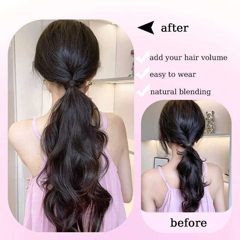 Wavy Hair Ponytail Hairpiece Synthetic Hair Extensions Wig with Rubber Band Black Brown Ponytail Wig for Women Daily Party Use