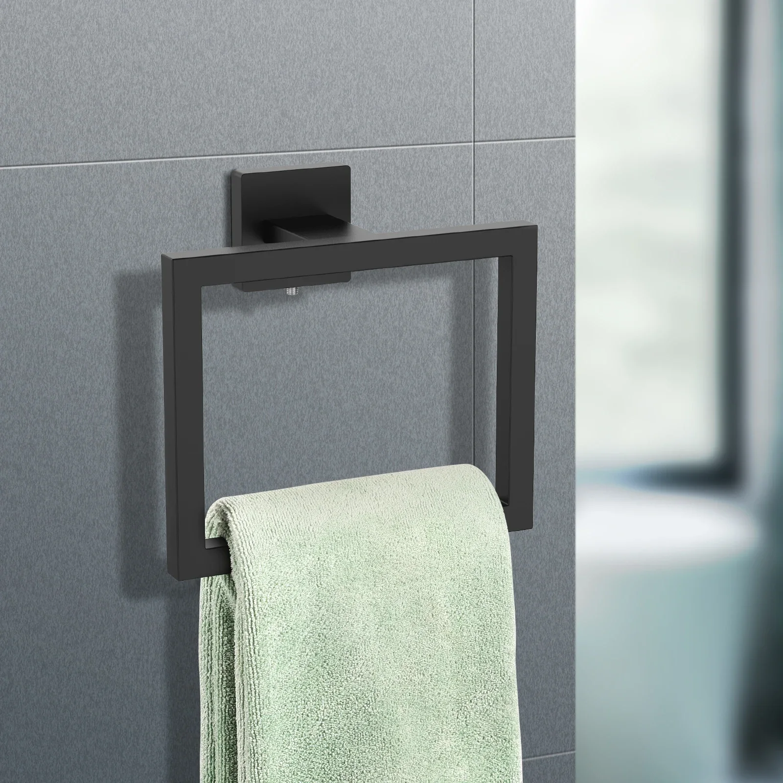 Stainless Steel Towel Ring Wall Mounted Square Towel Holder Hand Hanger Modern Bath Rack for Kitchen Bathroom Toilet