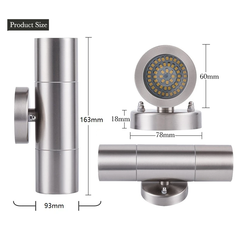 Lampada Da Parete LED ALUSSO In Acciaio Inox Per Esterni, 8W 750LM, Up-down, Con Lampadine GU10 3 Temperature (3000K-6000K), IP65