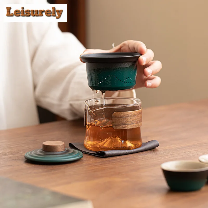 Slim Waist Gradual Color  Ceramic Tea Set Kit Tea Separator Pottery 1 Pot 3 Cups Tea Maker Portable Travel Stock Bag Accessories