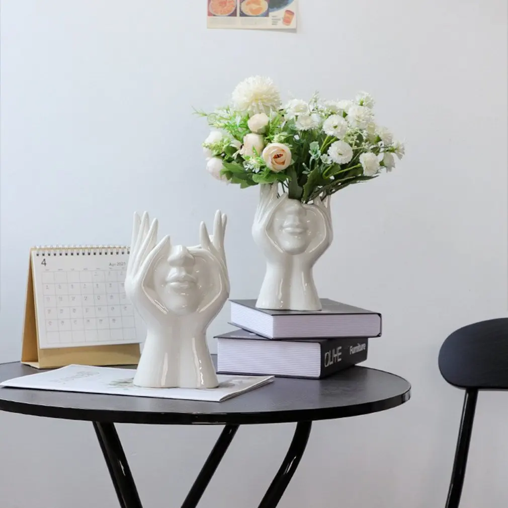

Новинка 2021, керамическая ваза для цветов с человеческим лицом, художественная креатрийная скульптура, голова человека, абстрактная растительная Цветочная горшок, композиция для домашнего декора