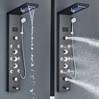 LED Shower Panel Tower System Rain Waterfall Shower Column Hydroelectricity LCD Display With Massage Body Spa Bath Shower Faucet 3
