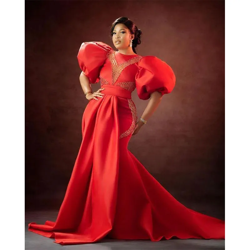 

Сексуальные красные вечерние платья с юбкой-годе с жемчугом, модель 2024, женское платье для выпускного вечера, одежда для особых случаев для африканских черных девушек