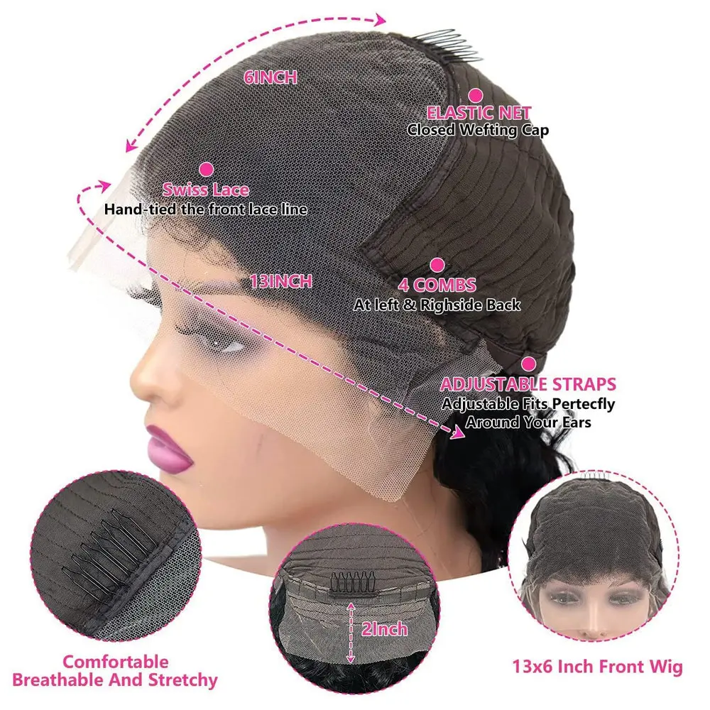 28-inch straight lace front wig, 250 density human hair, 13x4 HD transparent lace, pre-plucked glueless 5
