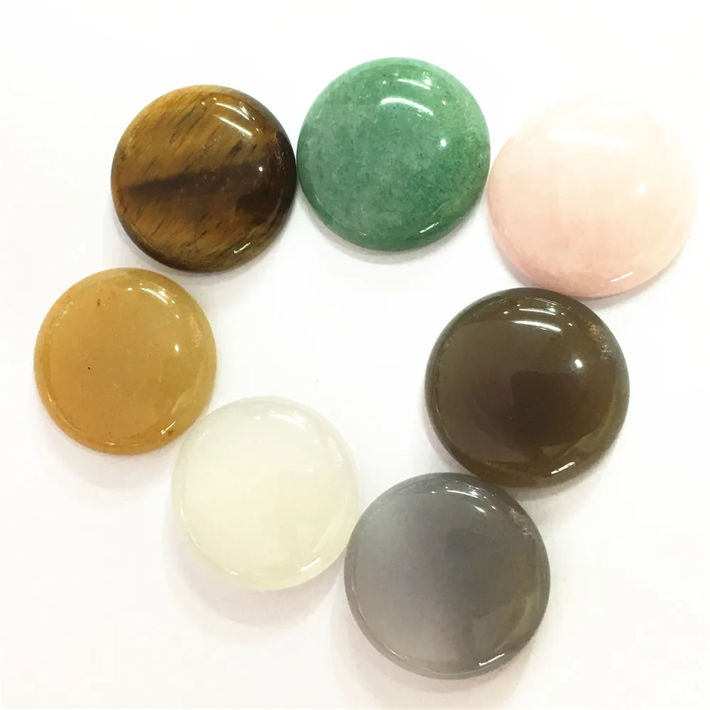 Gazelle 12PC Natural Stone Cabochons Round Bead 25mm Tiger Eye Malachite Agates Opal Fashion For Jewelry Making Wholesale