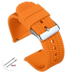 Breathable Waterproof Silicone Watch Band - Durable Perforated Rubber Strap Replacement Bracelet - 22mm (Orange)